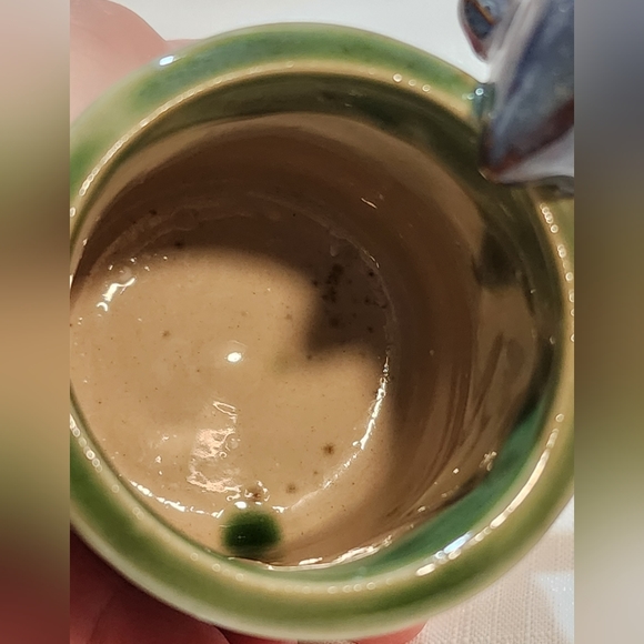 Glazed Pottery with Bamboo Design and Dolphin Handle Tealite Candle Holder - Picture 7 of 8